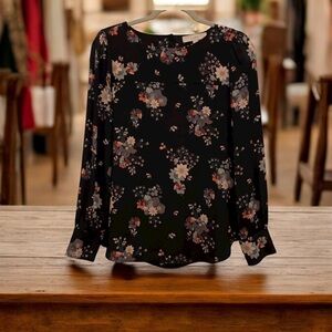 LOFT Black and Pink Floral Blouse